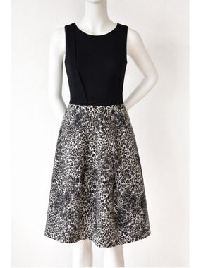 Max Mara Leopard Dress Black Fit Flare Midi S